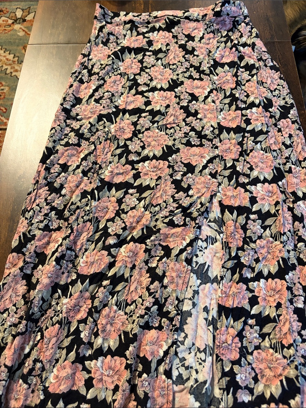 American Eagle Outfitters Black Maxi Skirt with Pink Floral Print